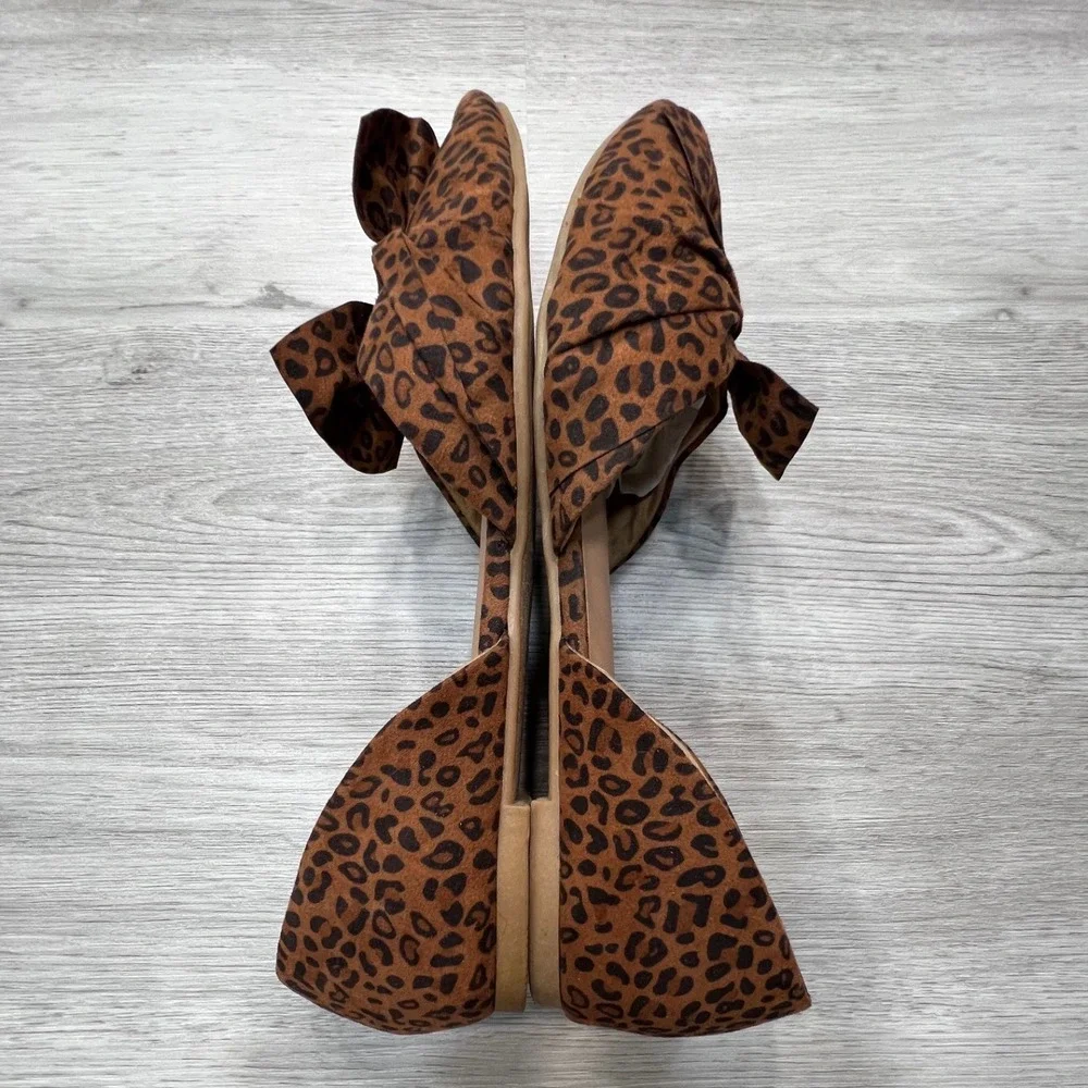 Torrid Womens Bow Pointed Toe DOrsay Flats Shoes Size 8WW‎ Brown Leopard Print